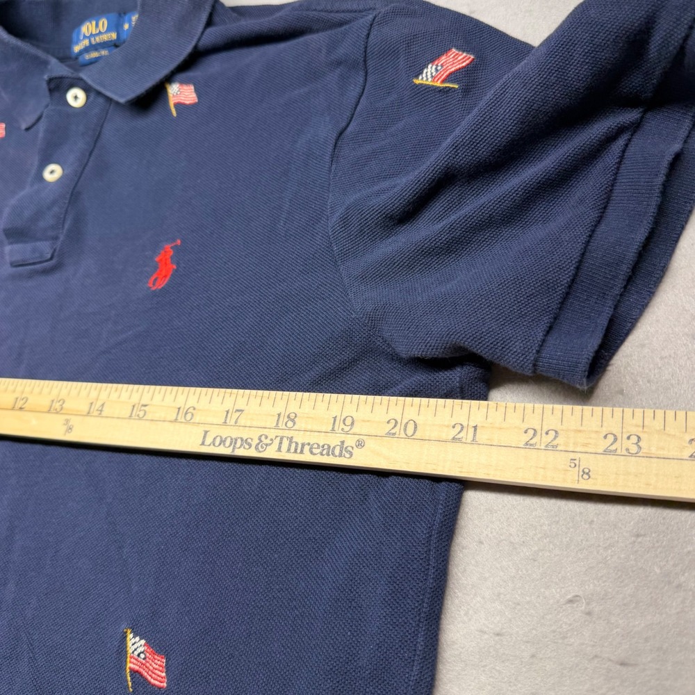 Polo Ralph Lauren Mens Navy Blue American Flag Embroidered Polo Shirt Medium - Picture 6 of 7